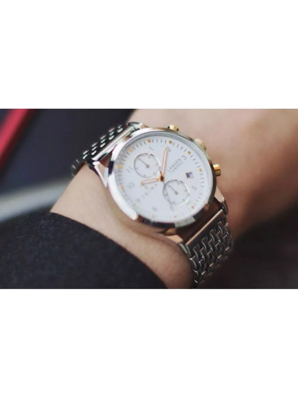 NWT Anthropologie TRIWA Ivory Lansen Chrono Steel Brace Watch  Unisex